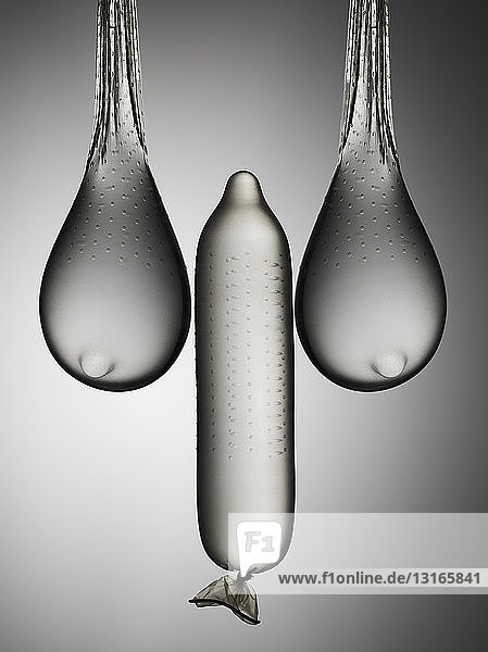 Stilleben von Kondomen  die die männliche und weibliche Anatomie suggerieren
