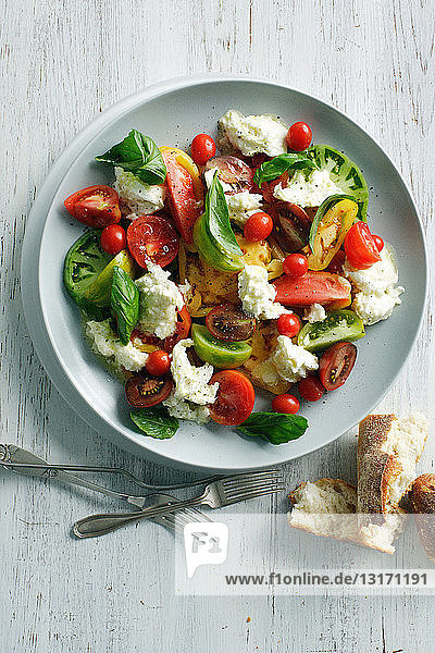 Schüssel mit Tomaten-Käsesalat