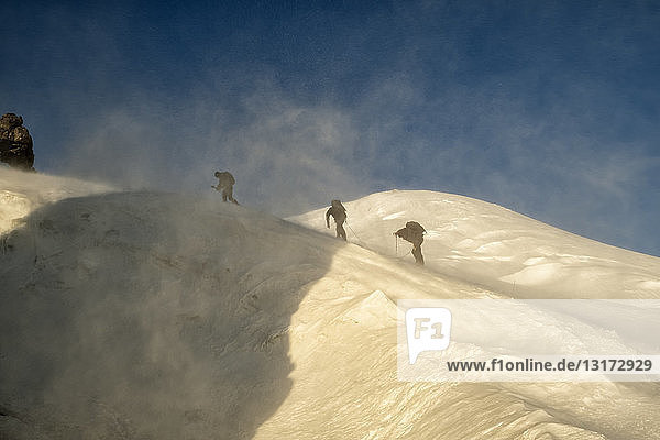 Russia  Upper Baksan Valley  Caucasus  Mountaineers ascending Mount Elbrus