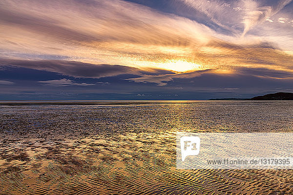 Great Britain Scotland Solway Firth mud flats sunset