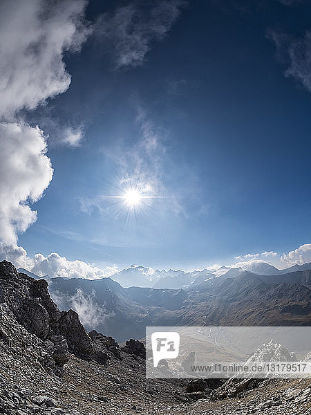 Border region Italy Switzerland mountain landscape at Piz Umbrail