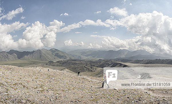 Russia  Caucasus  Mountaineers hiking in Upper Baksan Valley
