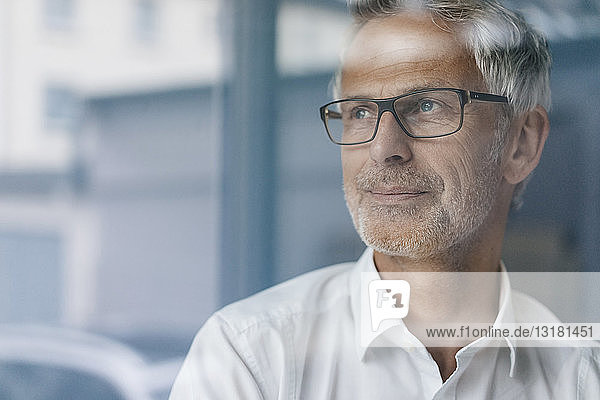 Successful manager looking out of window  thinking  portrait