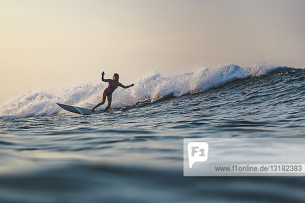 Indonesien  Bali  Strand von Batubolong  Schwangere beim Surfen