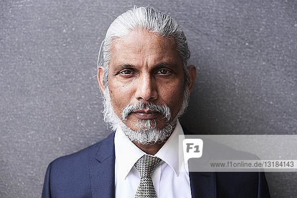 Porträt eines hochrangigen Geschäftsmannes mit grauen Haaren und Bart