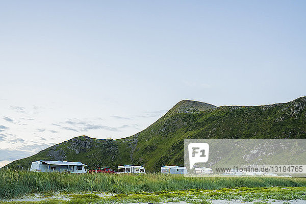 Campers and caravans on camping ground in Northern Norway