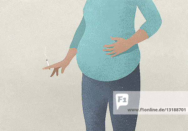 Schwangere Frau raucht Zigarette