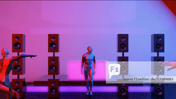 Futuristischer Mann tanzt im Nachtclub,  CGI-Effekt