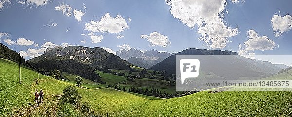 Panoramic view above S. Magdalena on the Bergbauernweg trail  Villnoesstal valley  province of Bolzano-Bozen  Italy  Europe