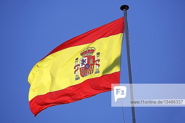 Flagge Spanien weht im Wind  Sevilla  Andalusien  Spanien  Europa