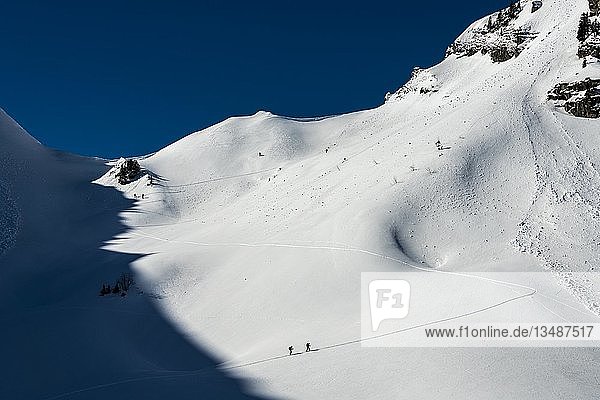 Skitourengeher im Aufstieg  Lawinenabgang  Reutte  AuÃŸerfern  Tirol  Ã-sterreich  Europa