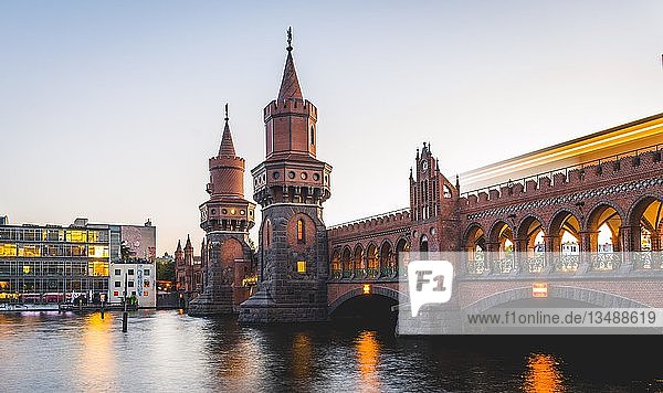 Oberbaum Bridge with underground between Kreuzberg and Friedrichshain Spree Berlin Germany Europe