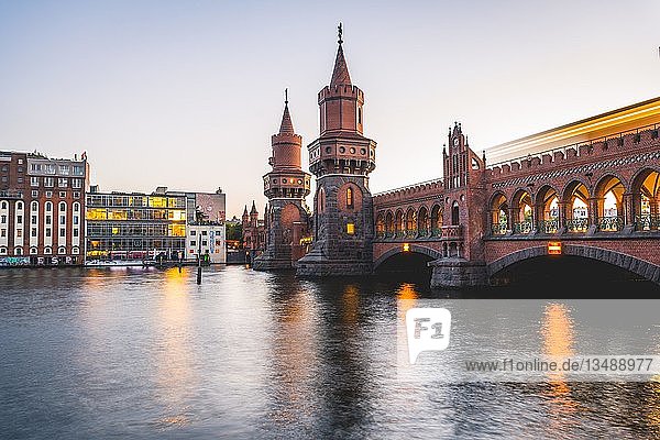 Oberbaum Bridge with underground between Kreuzberg and Friedrichshain Spree Berlin Germany Europe