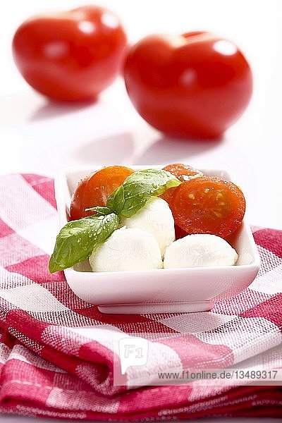 Tomaten  Mozzarella und Basilikum in einer Schüssel