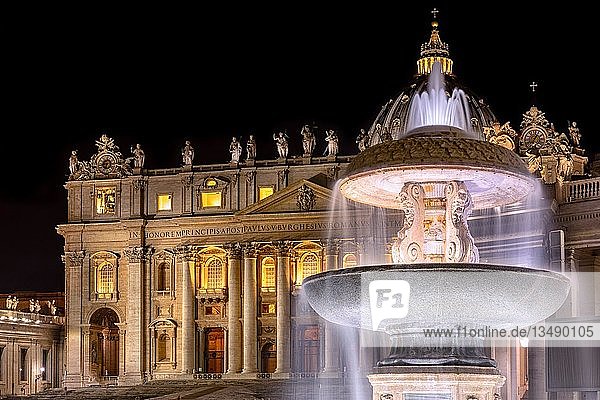 Maderno fountain in front of St. Peter's Basilica at night  Vatican City  Rome  Lazio  Italy  Europe