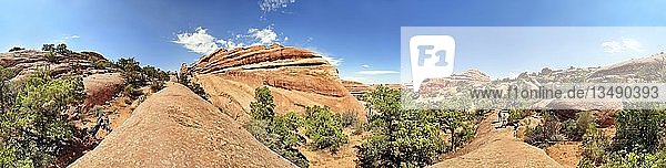 360Â°-Panorama von Devil's Garden  mit durch Erosion entstandenen Sandsteinformationen  Arches-Nationalpark  bei Moab  Utah  Vereinigte Staaten  Nordamerika