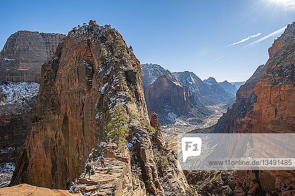 Aussichtspunkt mit Blick auf Angels Landing und Zion Canyon  Angels Landing Trail  Zion National Park  Utah  USA  Nordamerika