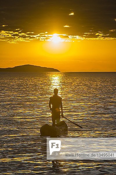 Fisherman in his canoe on Lake Malawi  Cape Maclear  Malawi  Africa