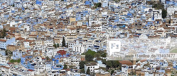 Blick auf blaue HÃ?user der Medina von Chefchaouen  Chaouen  Riffgebirge  Tanger-TÃ©touan  Marokko  Afrika