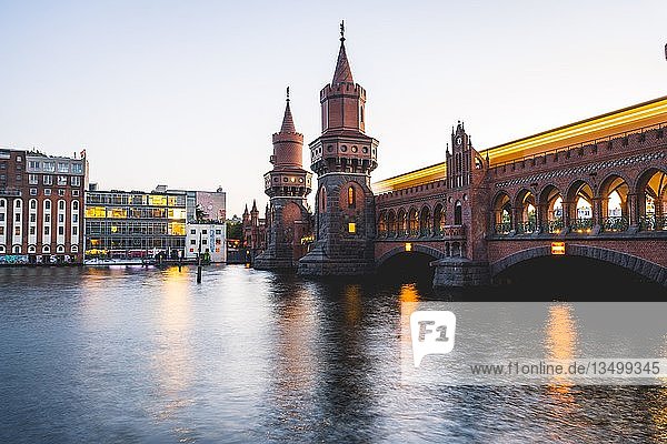 Oberbaum Bridge with underground between Kreuzberg and Friedrichshain Spree Berlin Germany Europe