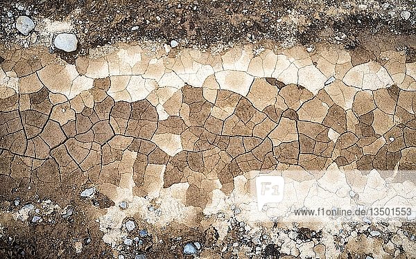 Trockene rissige Erde  trockene Risse im Boden  getrockneter Lehm  Island  Europa