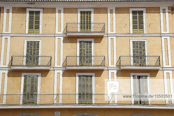 Typical house with shutters in Mallorca  Placa Major  Palma de Mallorca  Majorca  Balearic Islands  Spain  Europe