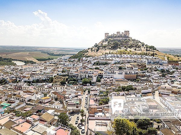 Drone image of Castle of Almodovar del Rio  Cordoba  Andalusia  Spain  Europe