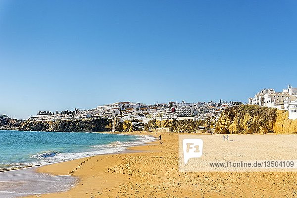 Wide sandy beach  townscape  Albufeira  Algarve  Portugal  Europe