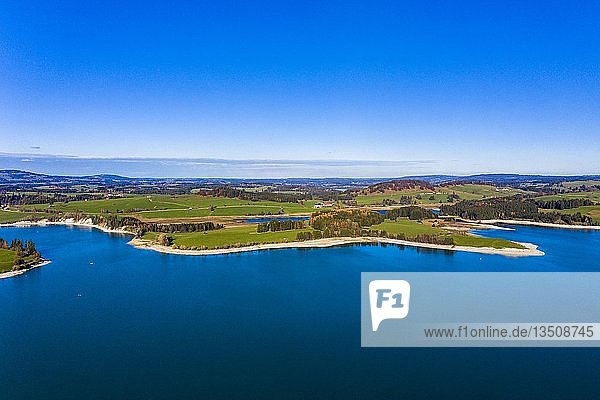 Drohnenaufnahme  Stausee Forggensee bei Niedrigwasser  Dietringen  Region FÃ¼ssen  OstallgÃ¤u  Bayern  Deutschland  Europa