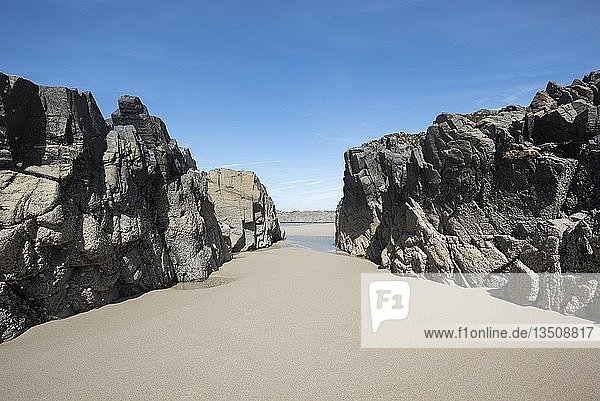 Rock Formation on the sandy beach Saligo Bay Isle of Islay Inner Hebrides Scotland United Kingdom Europe