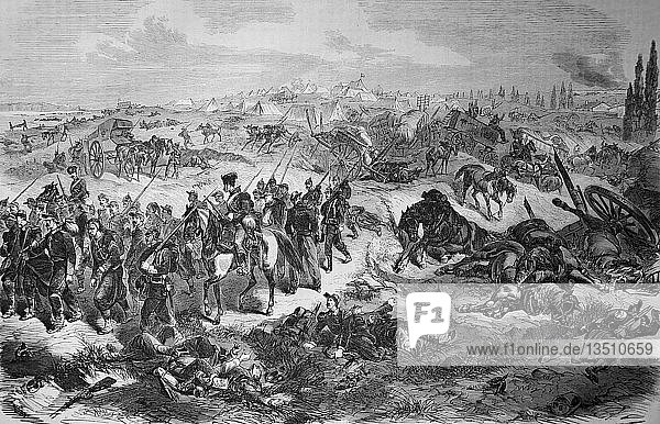 Das französische Lager in Beaumont wird am 30. August vom IV. Armeekorps angegriffen  Deutsch-Französischer Krieg 1870/71  Holzschnitt  Frankreich  Europa