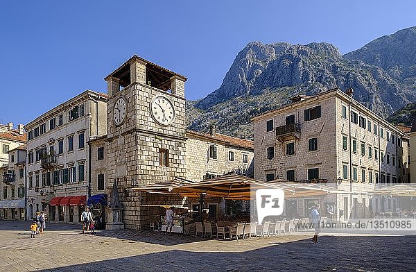 Main square with clock tower old town Kotor Montenegro Europe