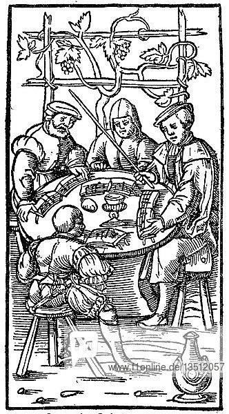 Gelehrte Methode oder Gelehrsamkeit  Holzschnitt aus De generibus ebriosorum  1516  Italien  Europa