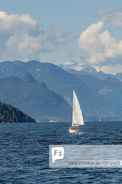 Segelboot auf dem Meer  Howe Sound  in der Nähe von Vancouver  British Columbia  Kanada  Nordamerika