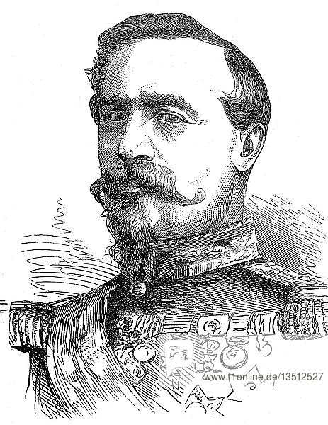 Charles Denis Sauter Bourbaki  22. April 1816  22. September 1897  französischer General  Holzschnitt  Porträt  Frankreich  Europa