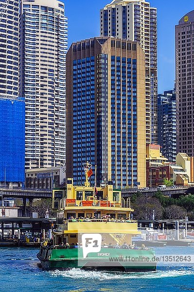 View of Circular Quay  ferry  skyline with Sydney's Financial District  banking district  Sydney  New South Wales  Australia  Oceania