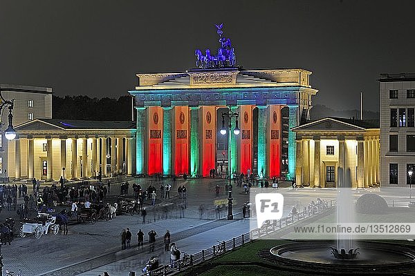 Brandenburg Gate at Pariser Platz square  illuminated at the Festival of Lights 2009  Berlin  Germany  Europe