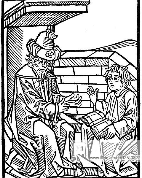 Lehrer und Schüler  Holzschnitt aus Ars memorativa von Anton Sorg  1475  Deutschland  Europa
