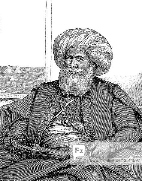 Muhammad Ali Pasha auch Mehmed Ali Pasha  um 1770 in Kavala  2. August 1849  Gouverneur der osmanischen Provinz Ägypten  Holzschnitt  Ägypten  Afrika