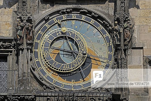 Astronomical Clock on the tower of the Old Town Hall  Old Town Square  historic district  Prague  Bohemia  Czech Republic  Europe