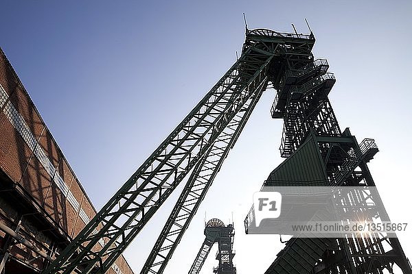 Hoist frames  Westphalia coal mine  closed Coal Mine  Ahlen  Muensterland  North Rhine-Westphalia  Germany  Europe