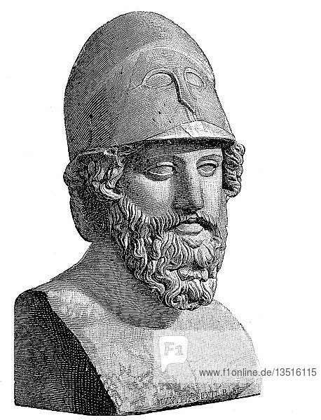 Themistokles  um 524 v. Chr.  um 459 v. Chr.  Staatsmann und Feldherr von Athen  Holzschnitt  Griechenland  Europa