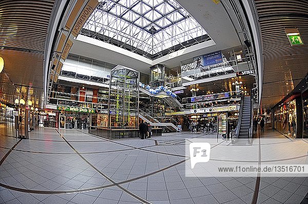 Main hall with water clock in the Europa Center  Berlin  Germany  Europe