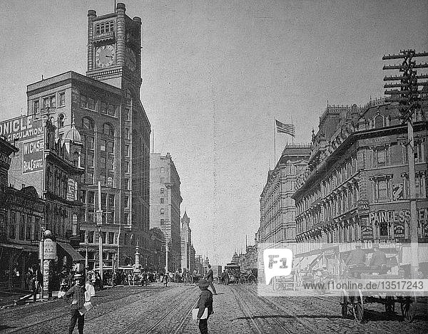Straßenszene  Gebäude in der Market Street in der Stadt San Francisco  Kalifornien  historisches Foto  Vereinigte Staaten von Amerika
