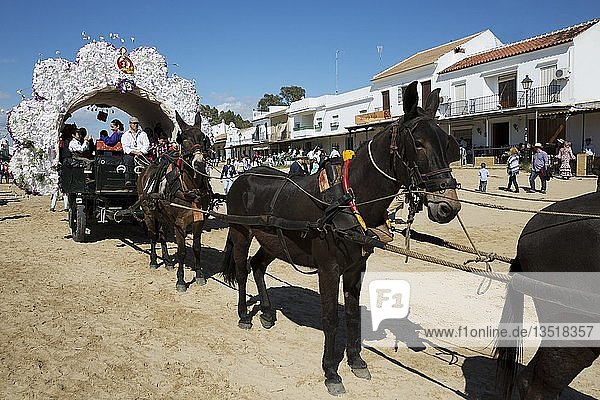 Verzierte Kutsche Pfingsten Wallfahrt von EL Rocio Huelva-Provinz Andalusien Spanien Europa