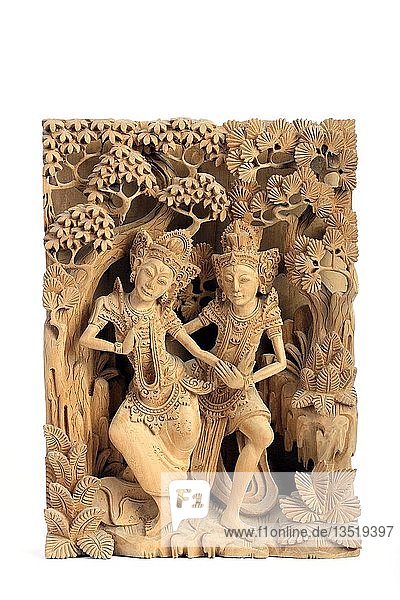 Traditionelle balinesische Tänzer  traditionelle balinesische Palmholzschnitzerei  Bali  Indonesien  Südostasien  Asien