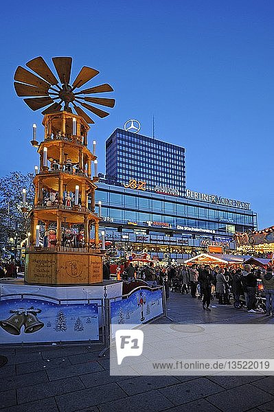 Christmas pyramid at the Christmas market in front of the Europa-Center building  Breitscheidplatz square  Berlin  Germany  Europe