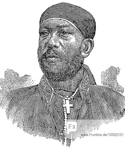 Kaiser Menelik II GCB  1844  1913  Negus von Shewa  Kaiser von Äthiopien  Holzschnitt  Äthiopien  Afrika