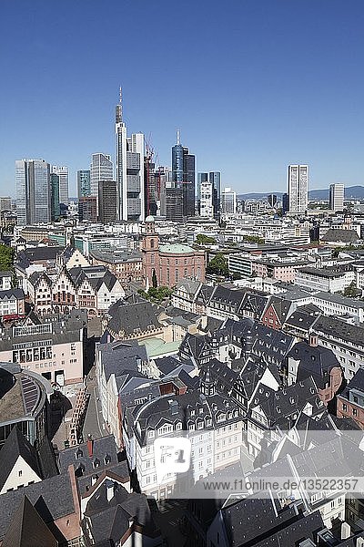 Römerberg  Römer town hall  St. Paul's Church and financial district  view from the cathedral tower  Frankfurt am Main  Hesse  Germany  Europe
