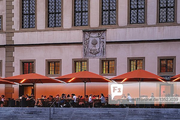 Restaurant terrace of Ratskeller Elias-Holl-Square Augsburg Swabia Bavaria Germany Europe